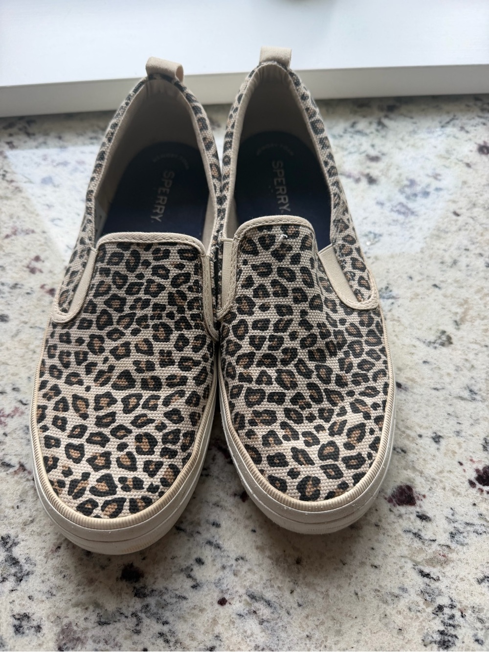 Sperry Womens Slip-On Sneakers in Navy and Tan